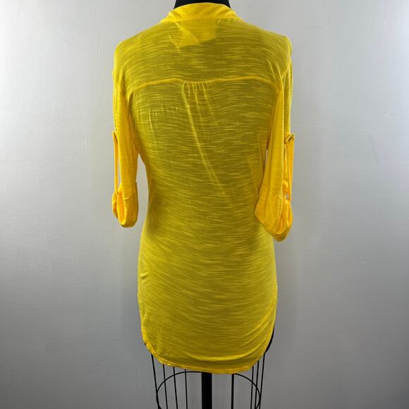 Young Fabulous & Broke Yellow Tunic Top Snap Button Front 3/4 Sleeve Size Medium - Picture 6 of 9